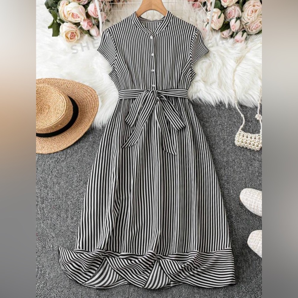 NWOT Striped Belted Dress
